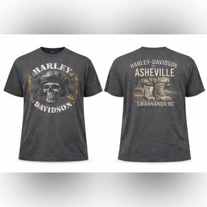 Harley Davidson Asheville NC Skull Shirt 2XL Gray Motorcycle Graphic Tee